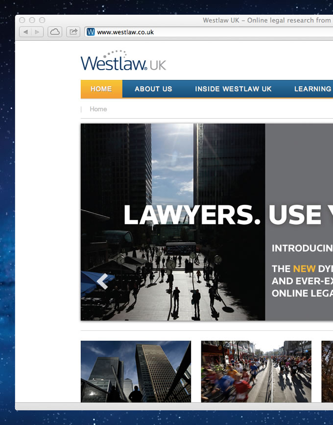 Screenshot of the Westlaw UK homepage