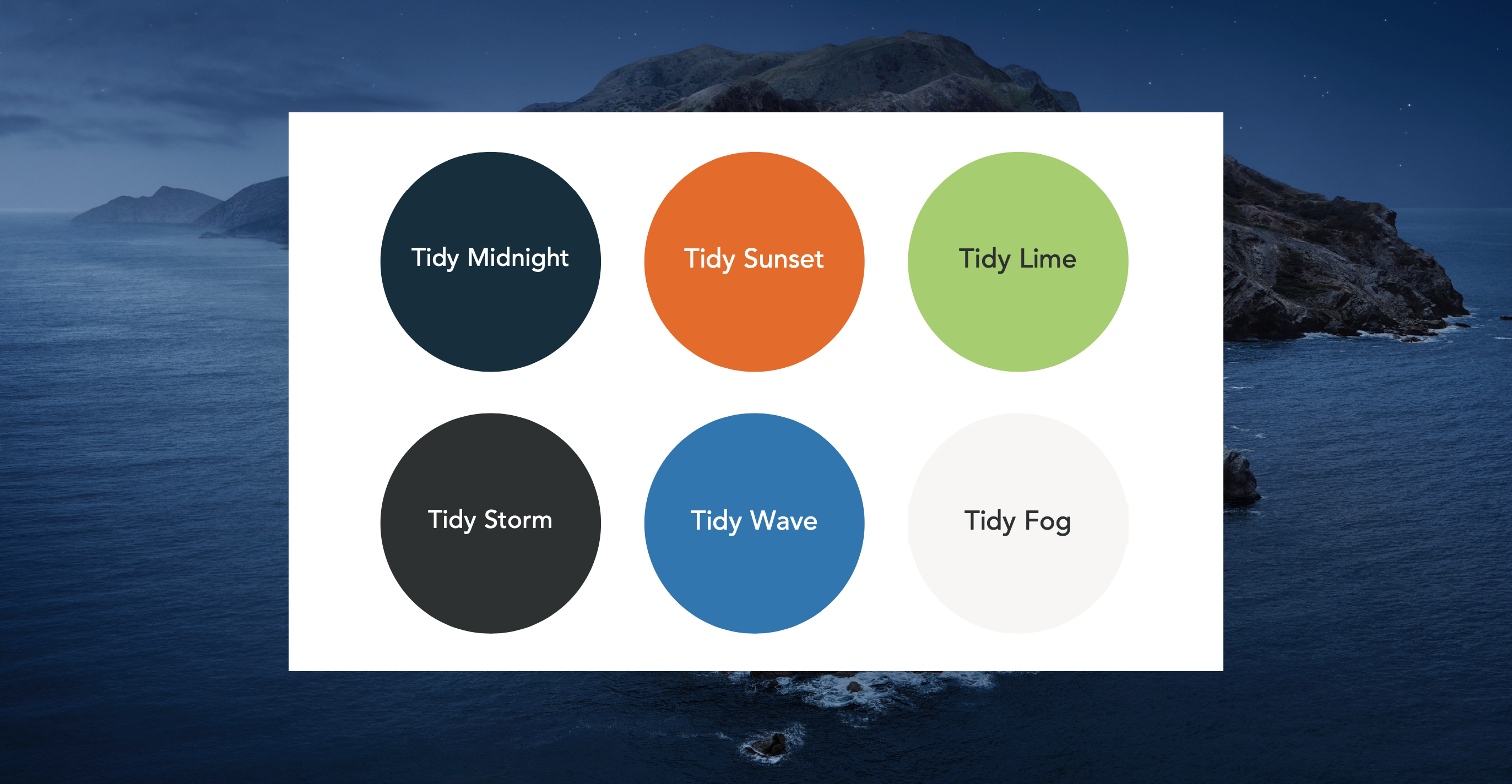 screenshot of the six colour Tidy colour palette