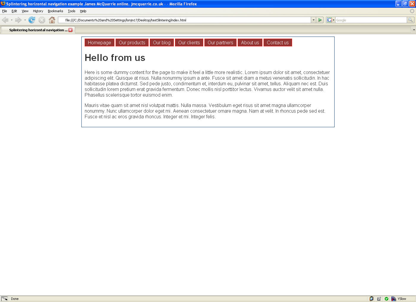 An example of a horizontally aligned navigation menu