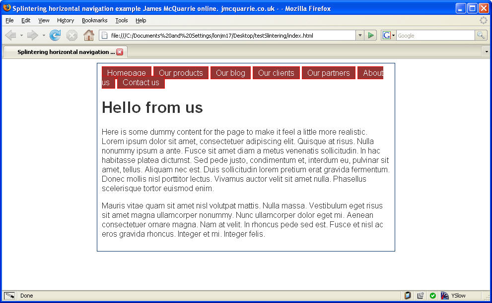 An example of a horizontally aligned navigation menu with splintering and overlapping.