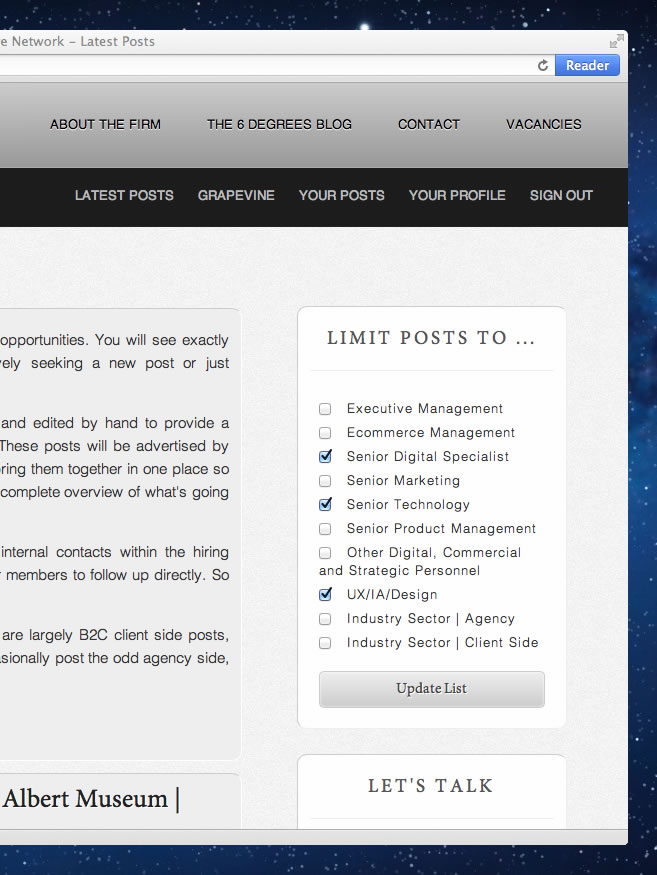 Screenshot of the Bearing Executive Network