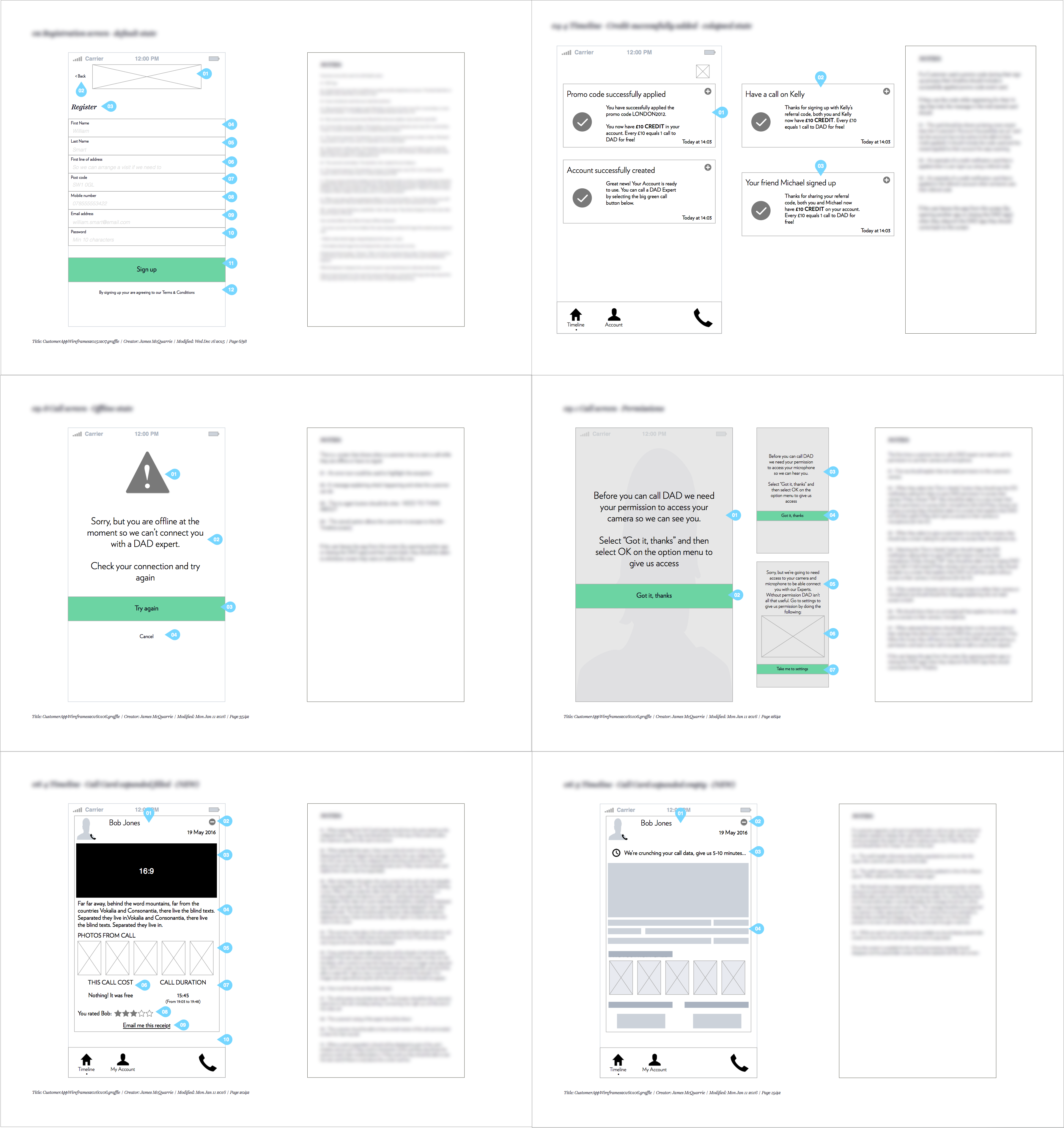 Redacted example DAD wireframes