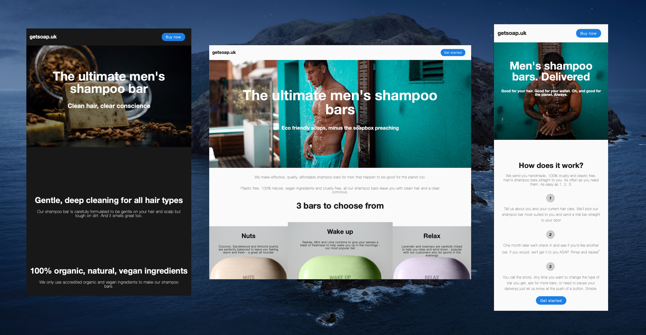 screenshots of different landing pages